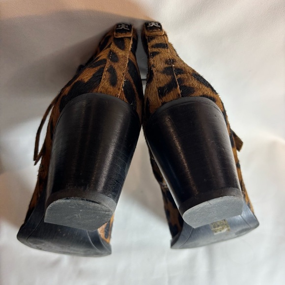 SAM EDELMAN Sz 6 Ponyhair Leather Leopard Print Ankle Boots Stacked Heel Booties - Picture 7 of 10